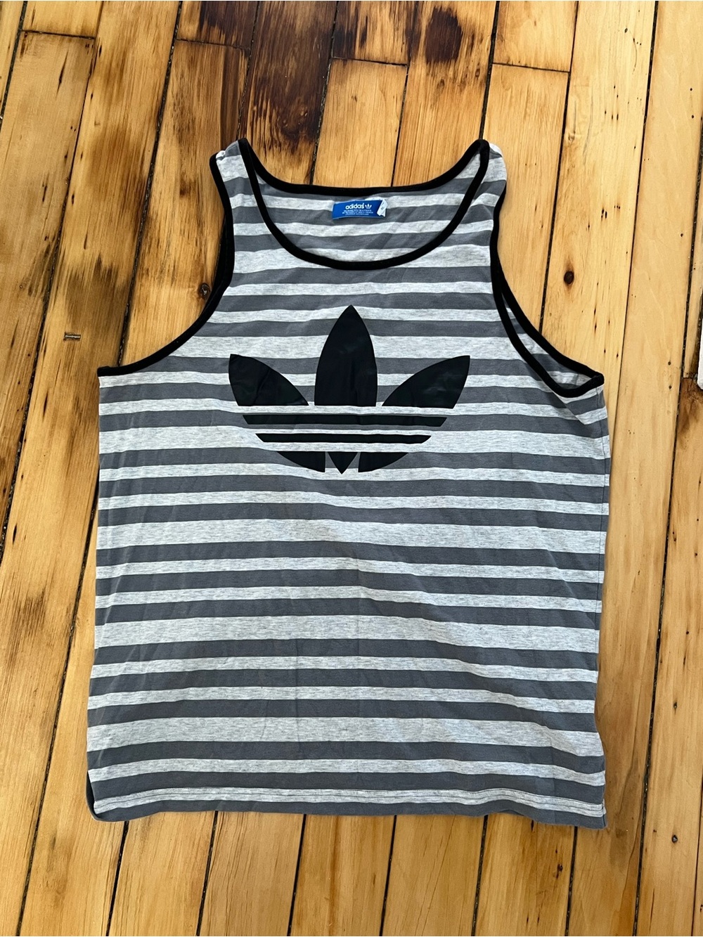 adidas men's Gray & Black Striped Tank Top size XL